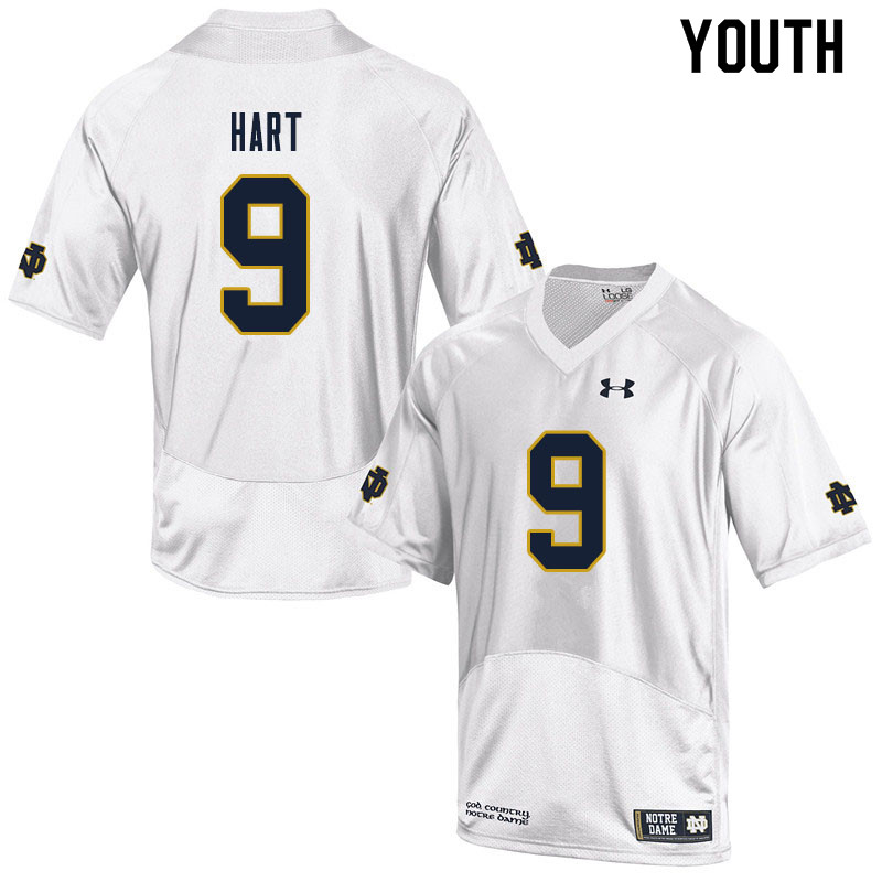 Youth NCAA Notre Dame Fighting Irish #9 Cam Hart Stitched College Under Armour Authentic White Football Jersey DP10X04GR